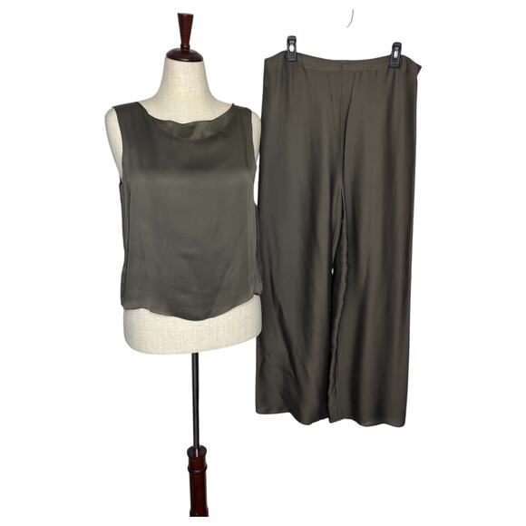 Dusan Pants - Dusan Women's Matching Set M/L Taupe Brown Silk Tank Wide Leg Pants Minimalist